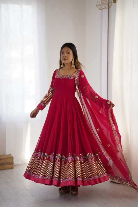 Georgette Embroidery Gown in Rani