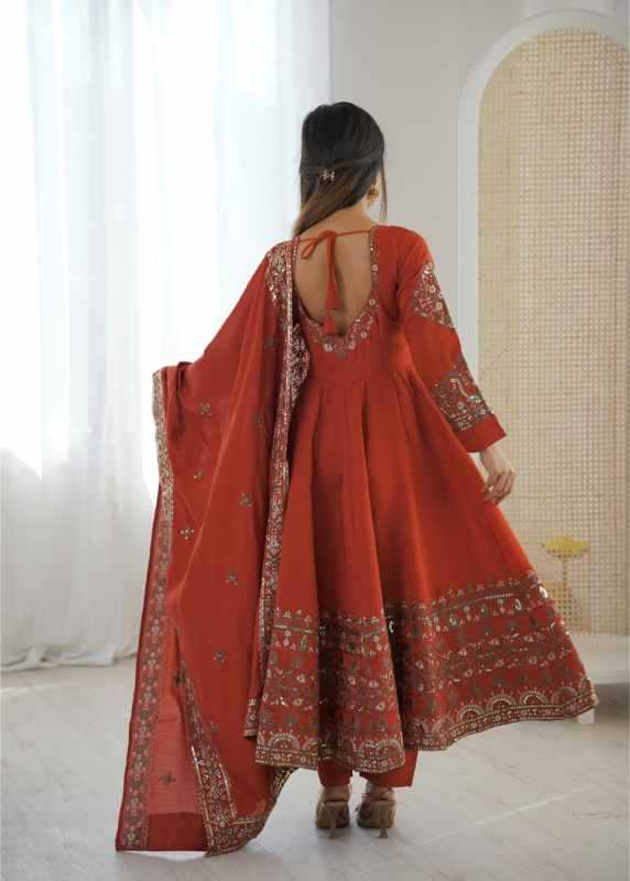 Heavy Roman Silk Anarkali Gown in Orange