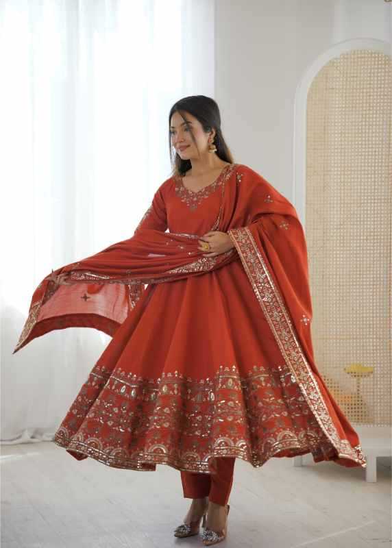 Heavy Roman Silk Anarkali Gown in Orange
