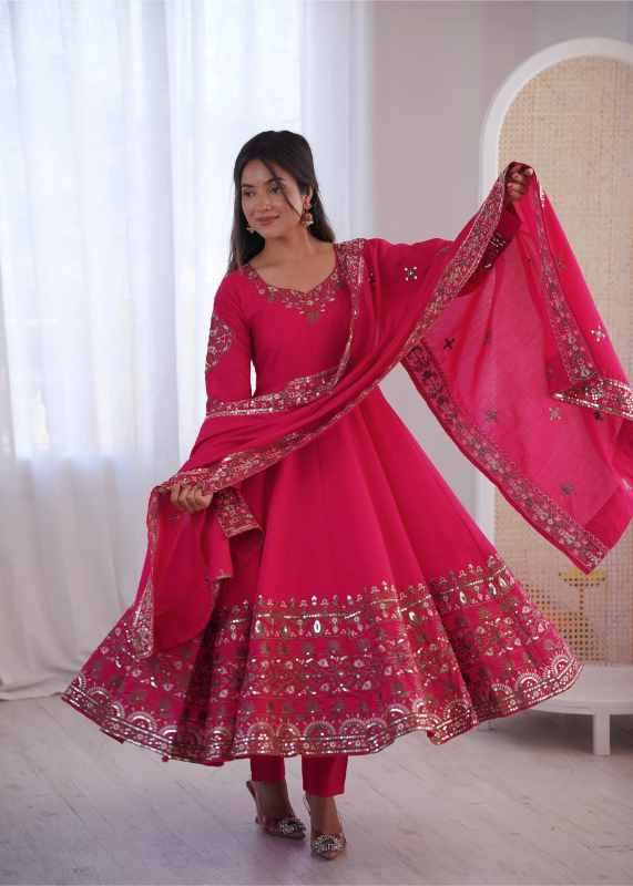 Heavy Roman Silk Anarkali Gown in Orange