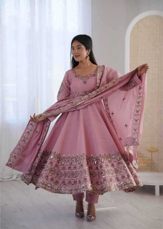 Heavy Roman Silk Anarkali Gown in Orange