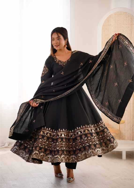 Heavy Roman Silk Anarkali Gown in Orange