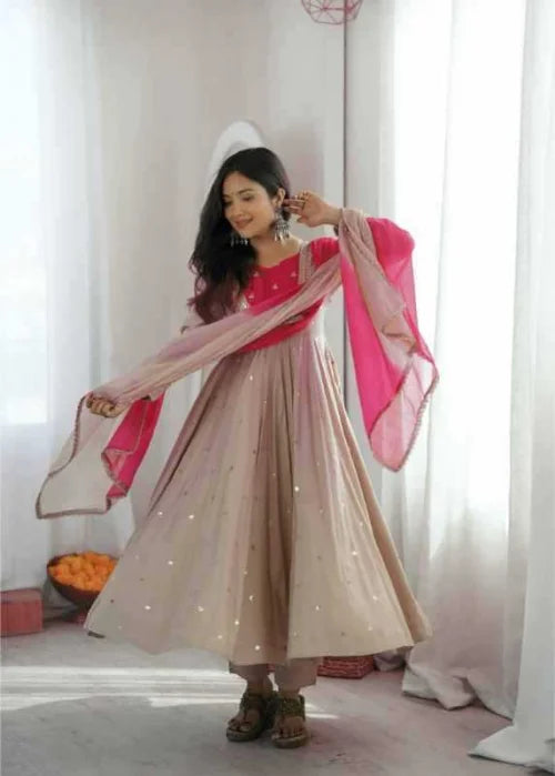 Heavy Roman Silk Embroidery Gown in Orange