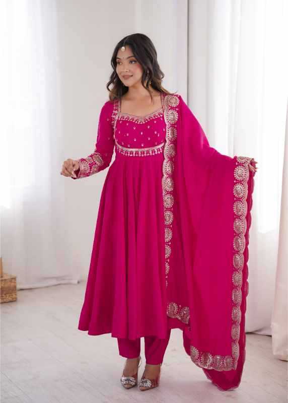 Heavy Roman Silk Embroidery Gown in Pink