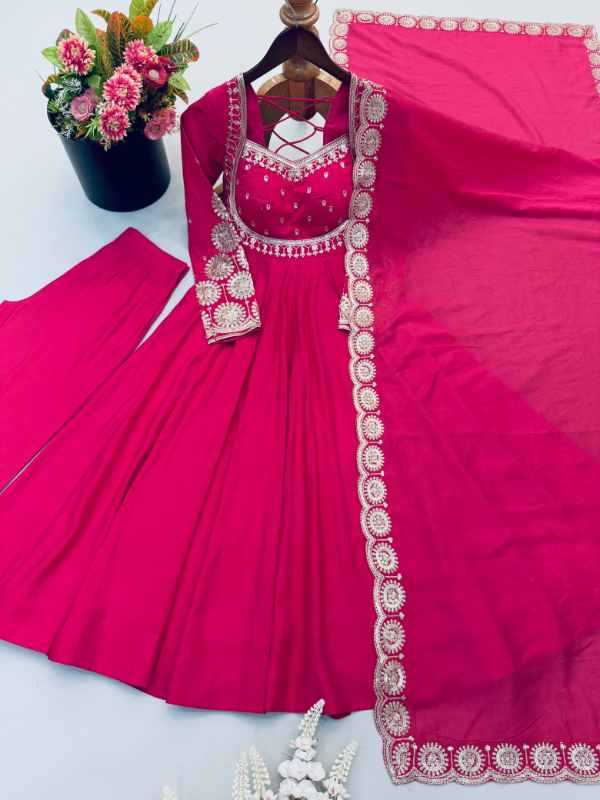 Heavy Roman Silk Embroidery Gown in Pink