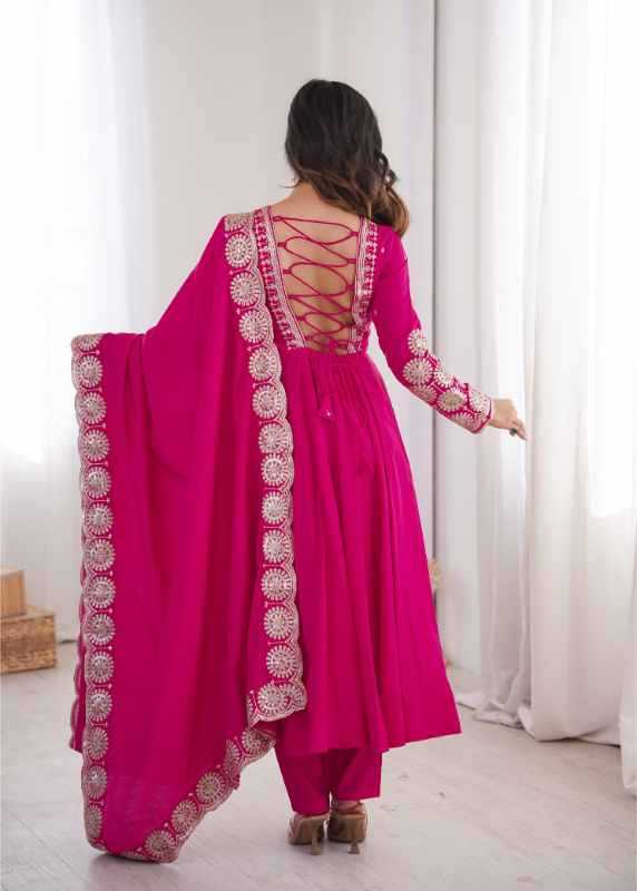 Heavy Roman Silk Embroidery Gown in Pink
