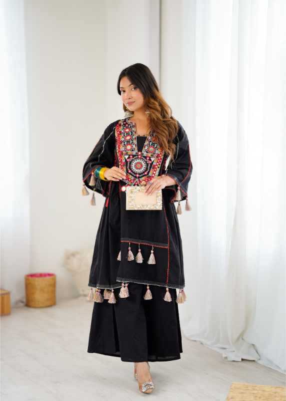 Cotton Embroidery Suit in Orange
