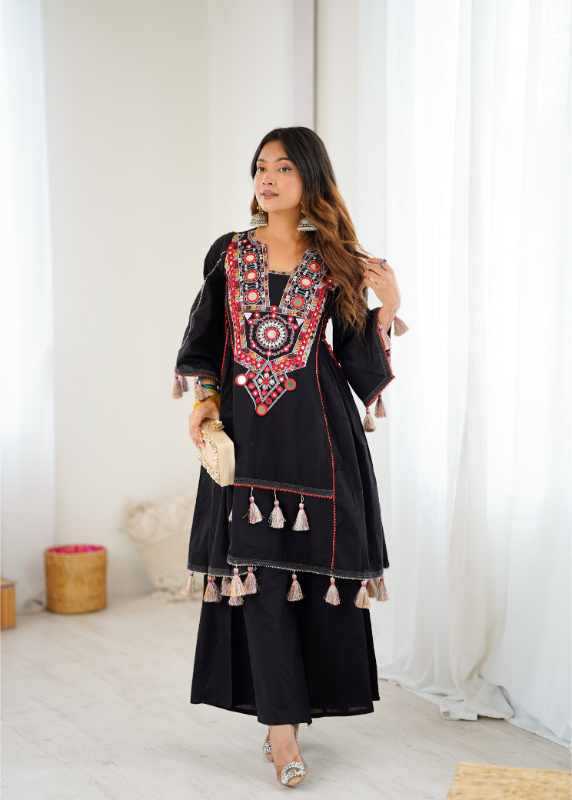Cotton Embroidery Suit in Orange