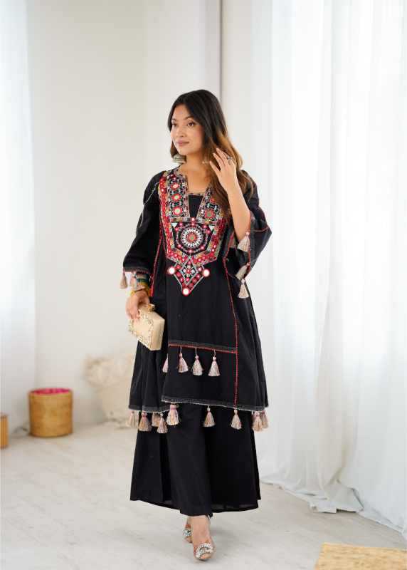 Cotton Embroidery Suit in Orange