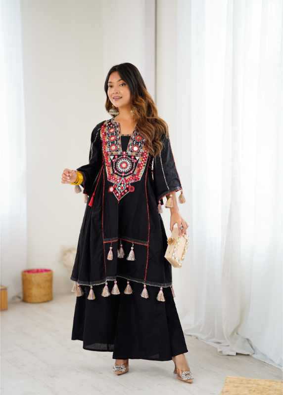 Cotton Embroidery Suit in Orange
