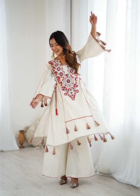 Cotton Embroidery Suit in Orange
