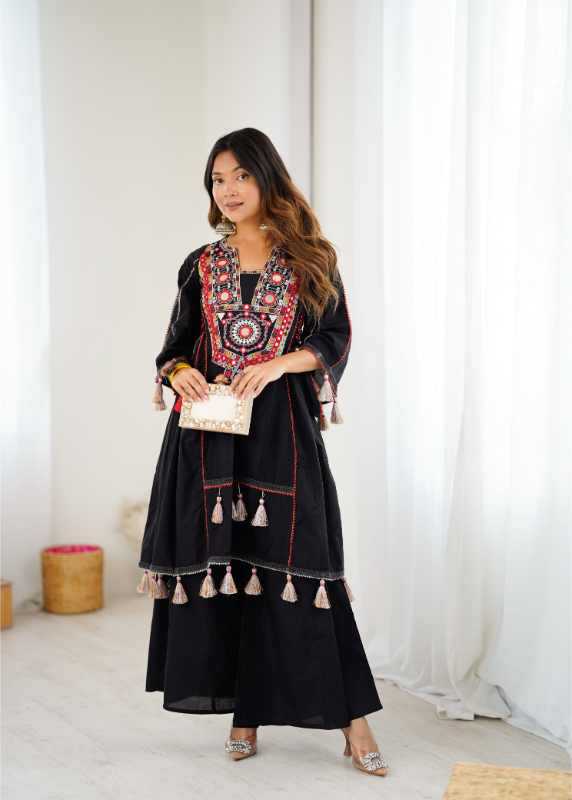 Cotton Embroidery Suit in Orange