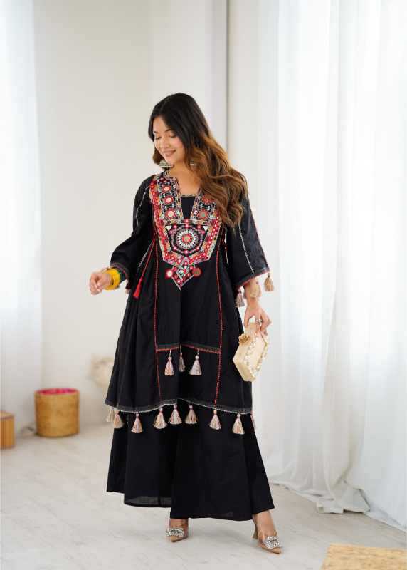 Cotton Embroidery Suit in Orange