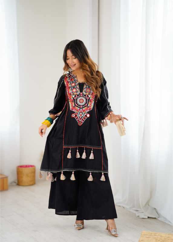 Cotton Embroidery Suit in Orange