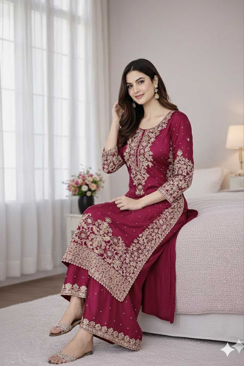 Pure Silk Embroidery Suit