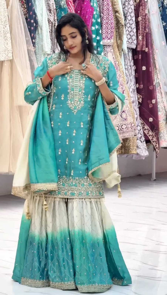 Pure Silk Embroidery Suit in Orange