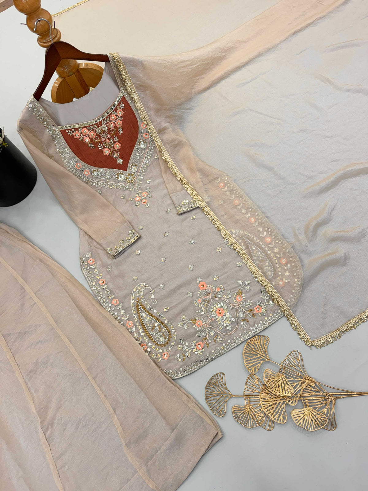 Cotton Embroidery Suit in Mustard