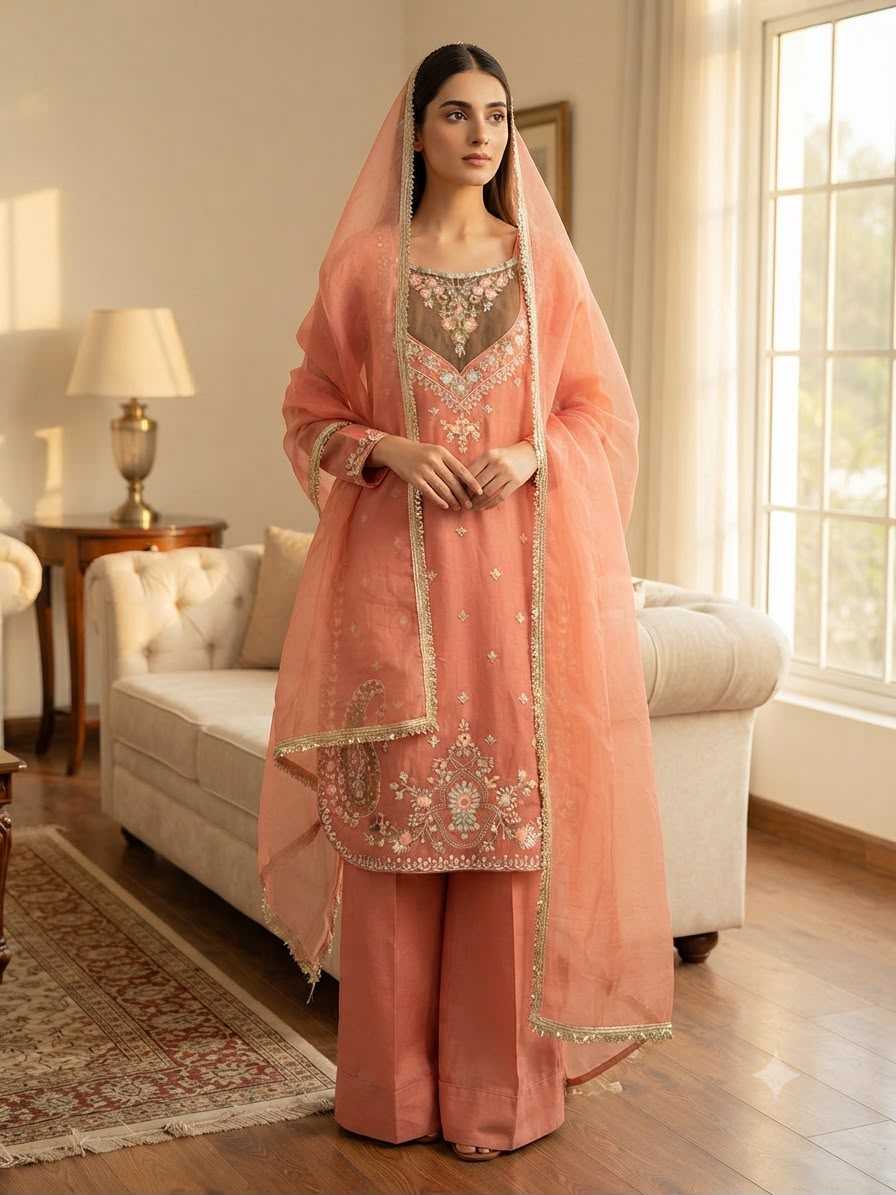 Cotton Embroidery Suit in Mustard