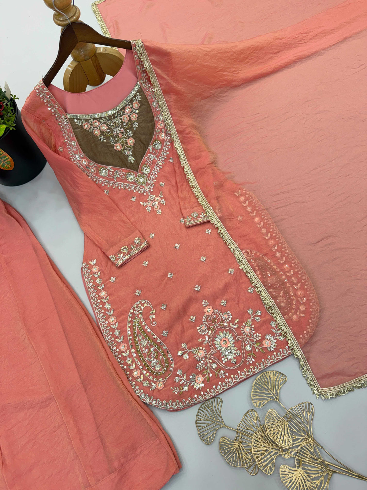Cotton Embroidery Suit in Mustard