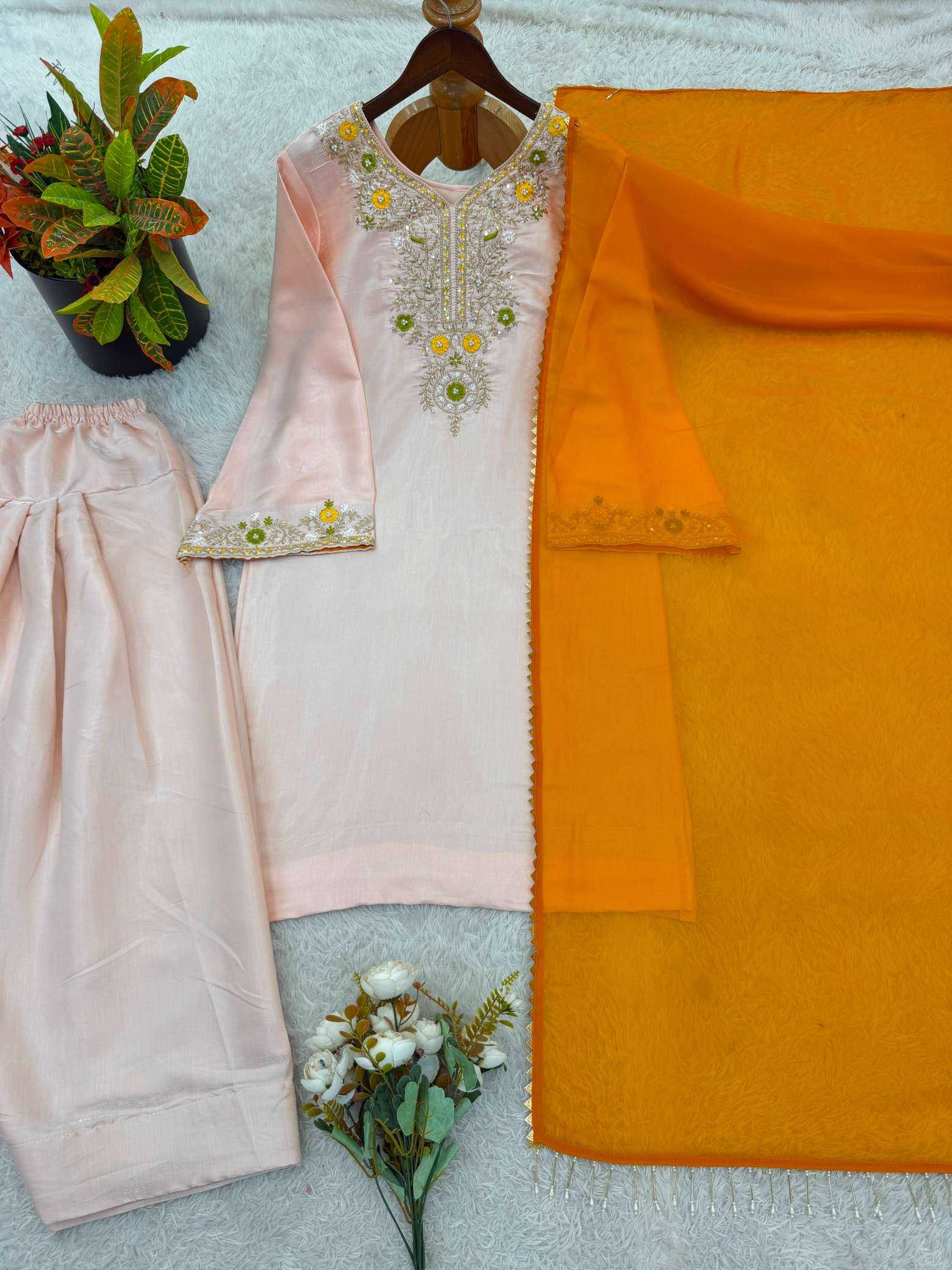 Satin Embroidery Suit