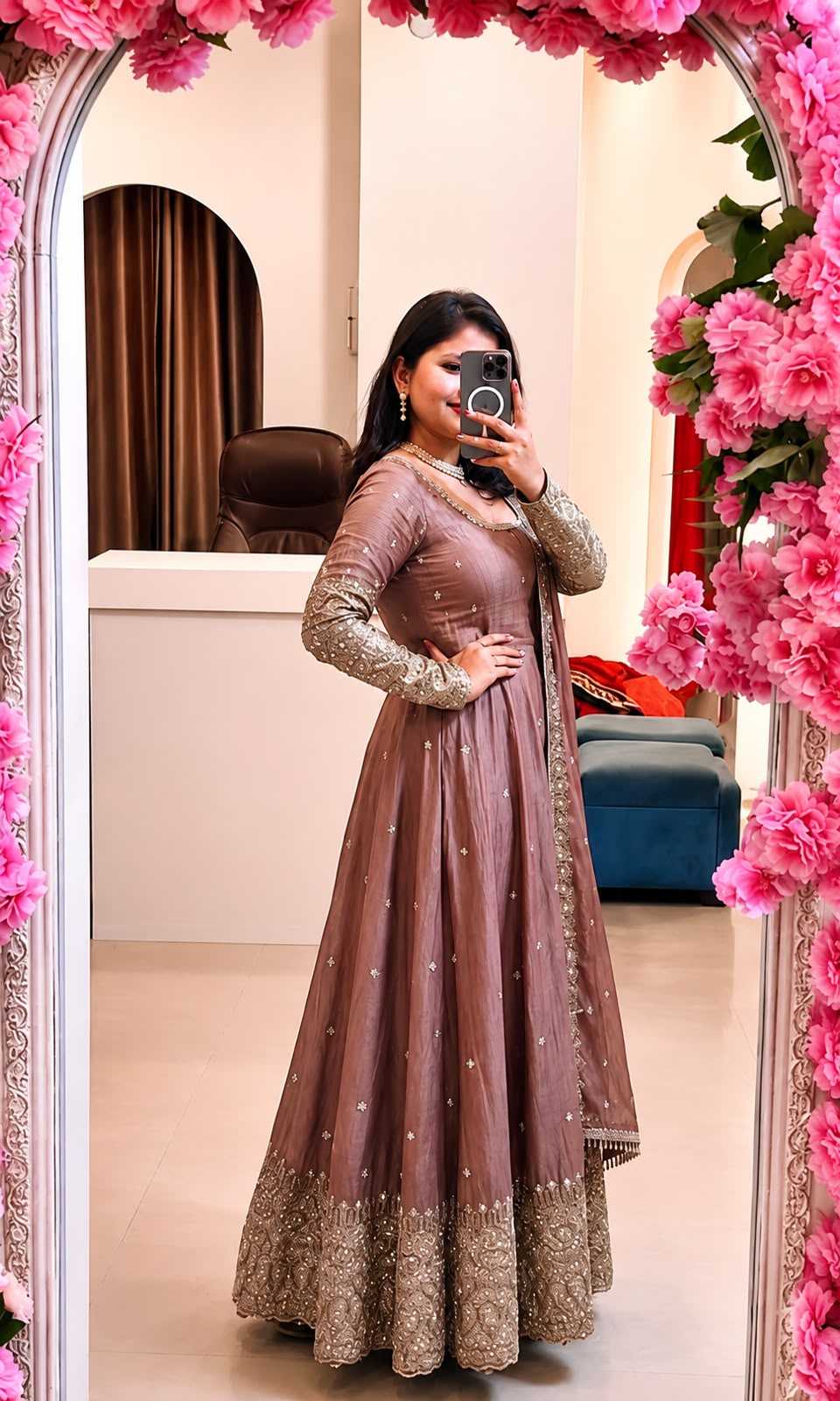 Crush Silk Embroidery Gown