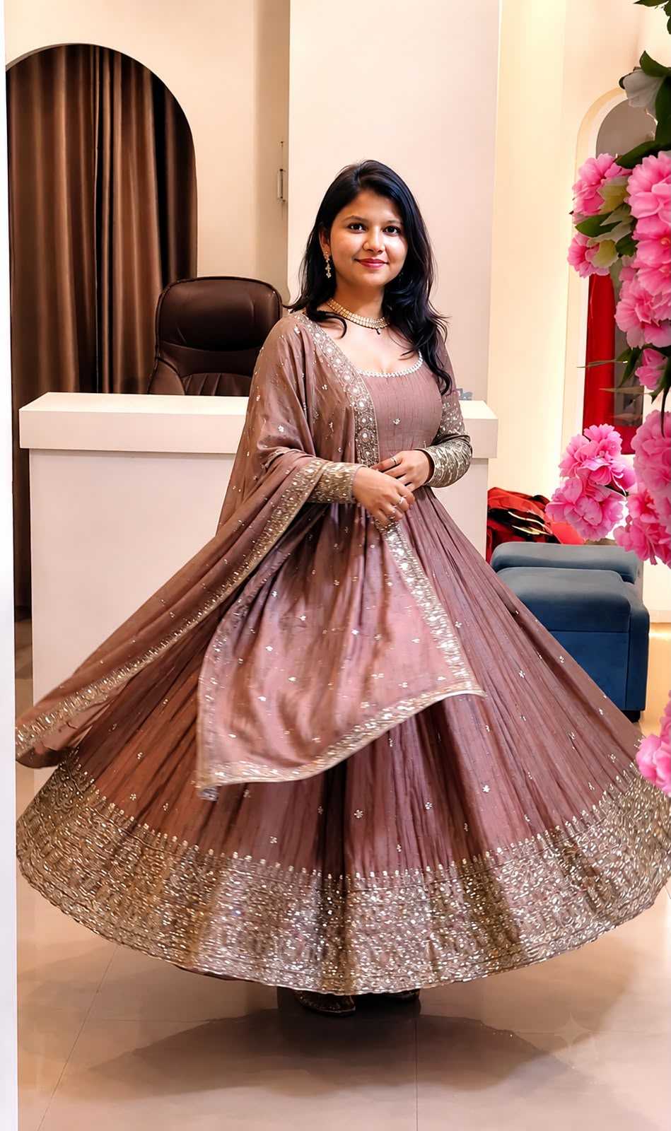 Crush Silk Embroidery Gown