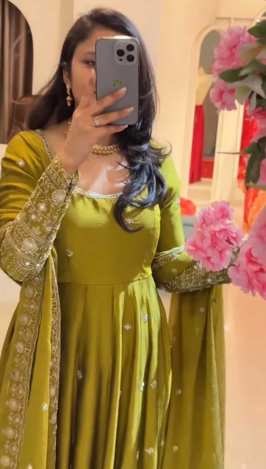 Crush Silk Embroidery Gown