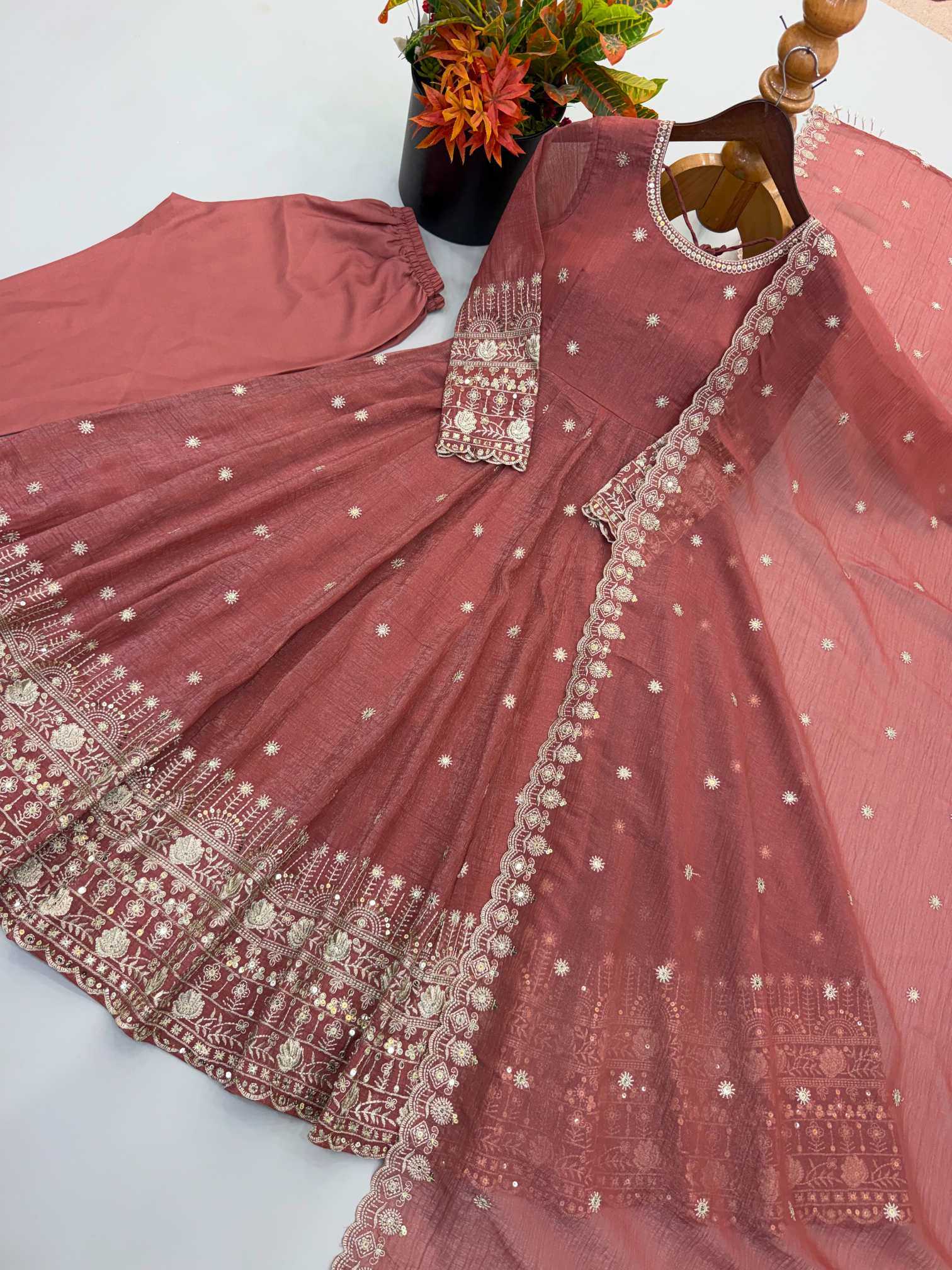 Crush Silk Embroidery Gown