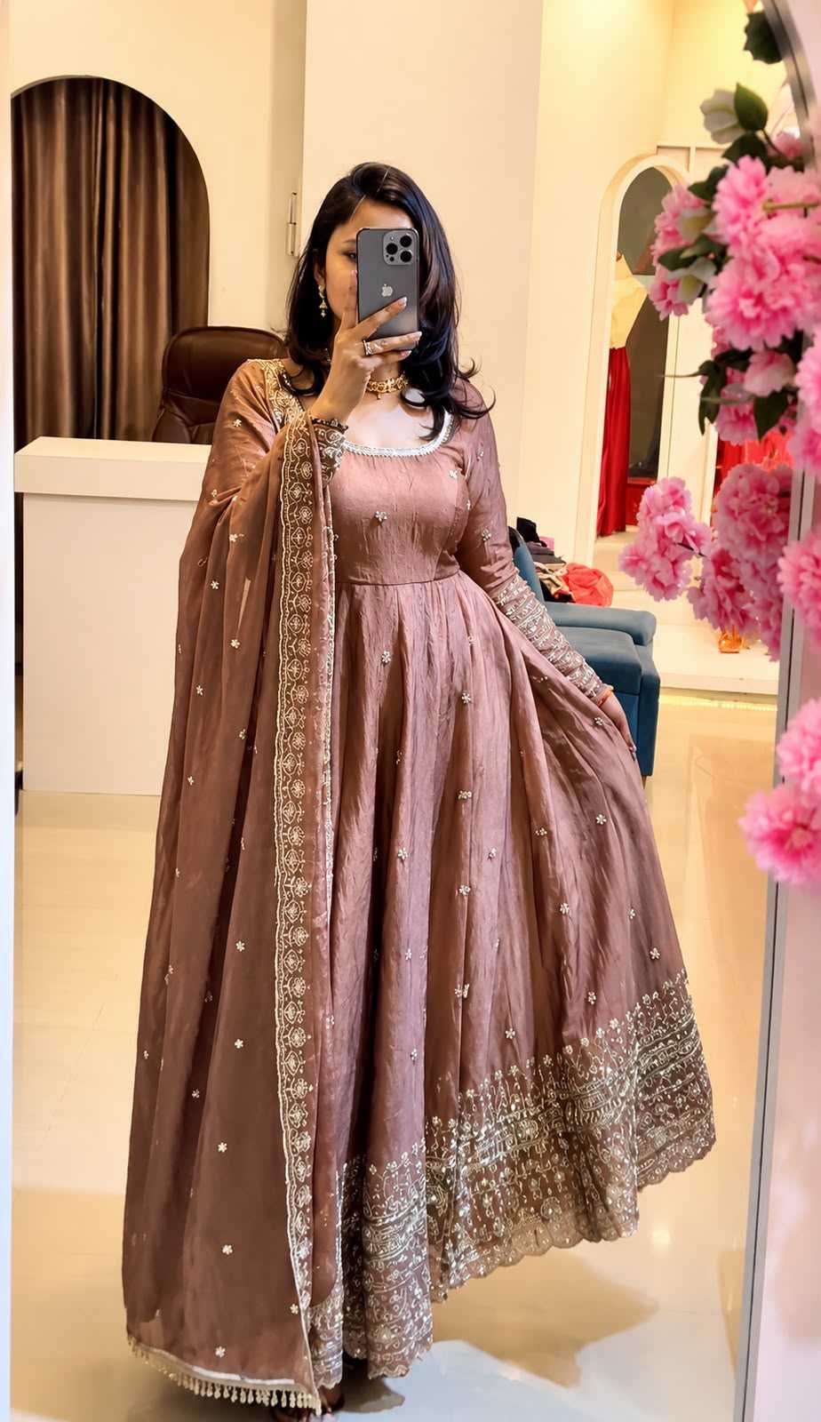 Crush Silk Embroidery Gown