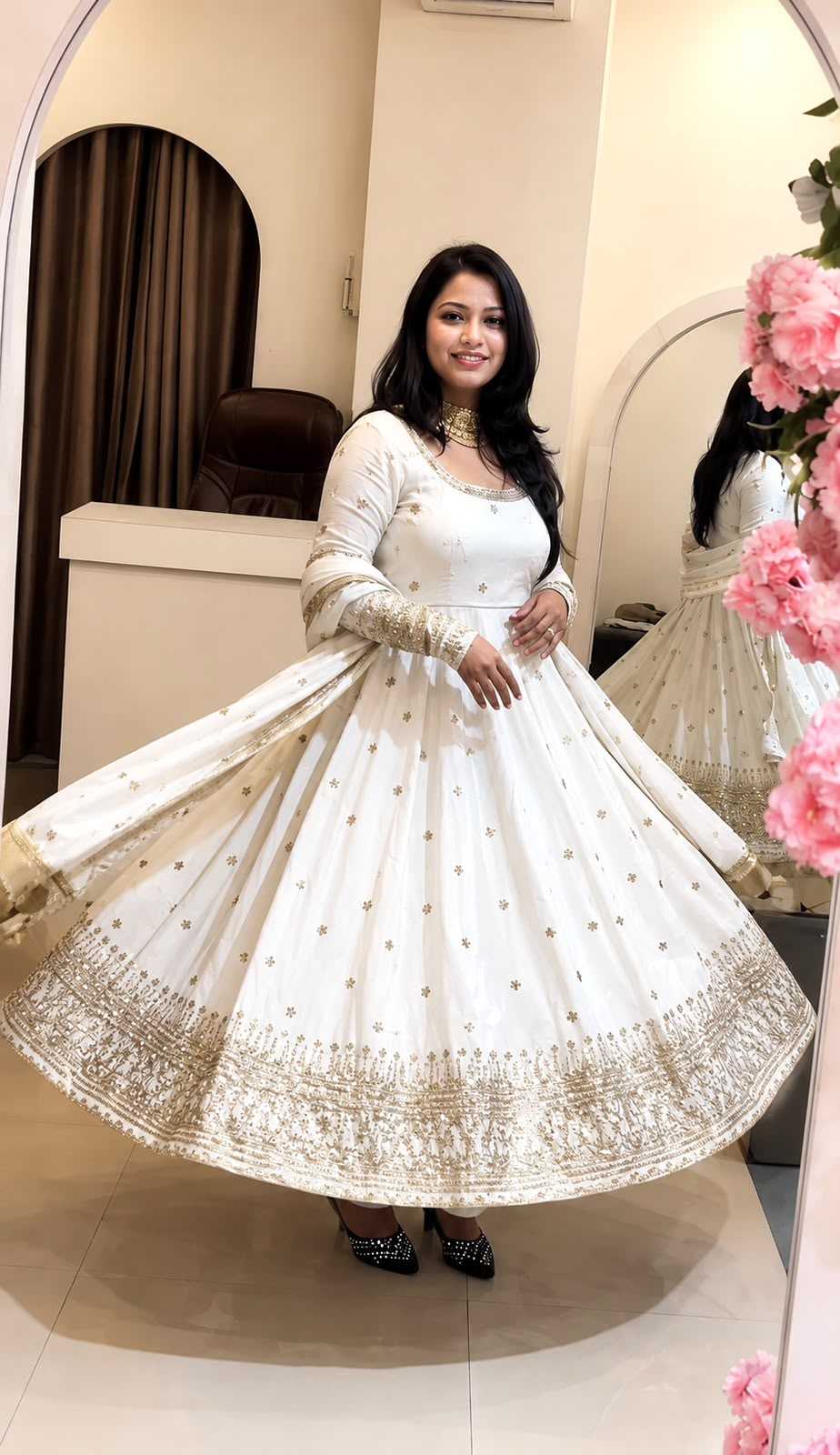 Crush Silk Embroidery Gown