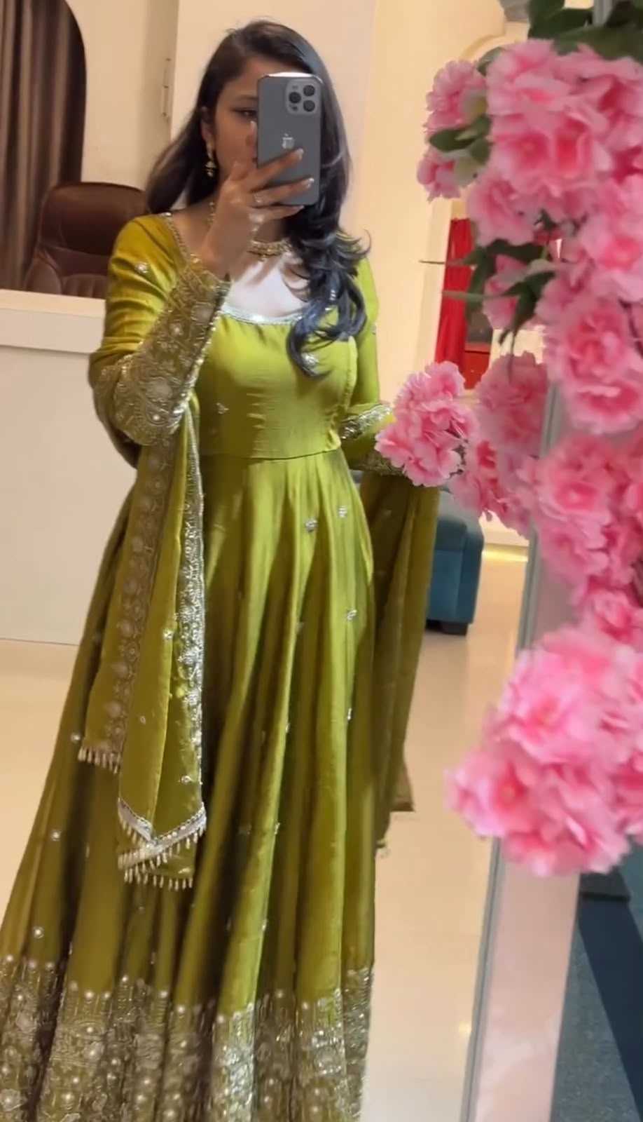 Crush Silk Embroidery Gown