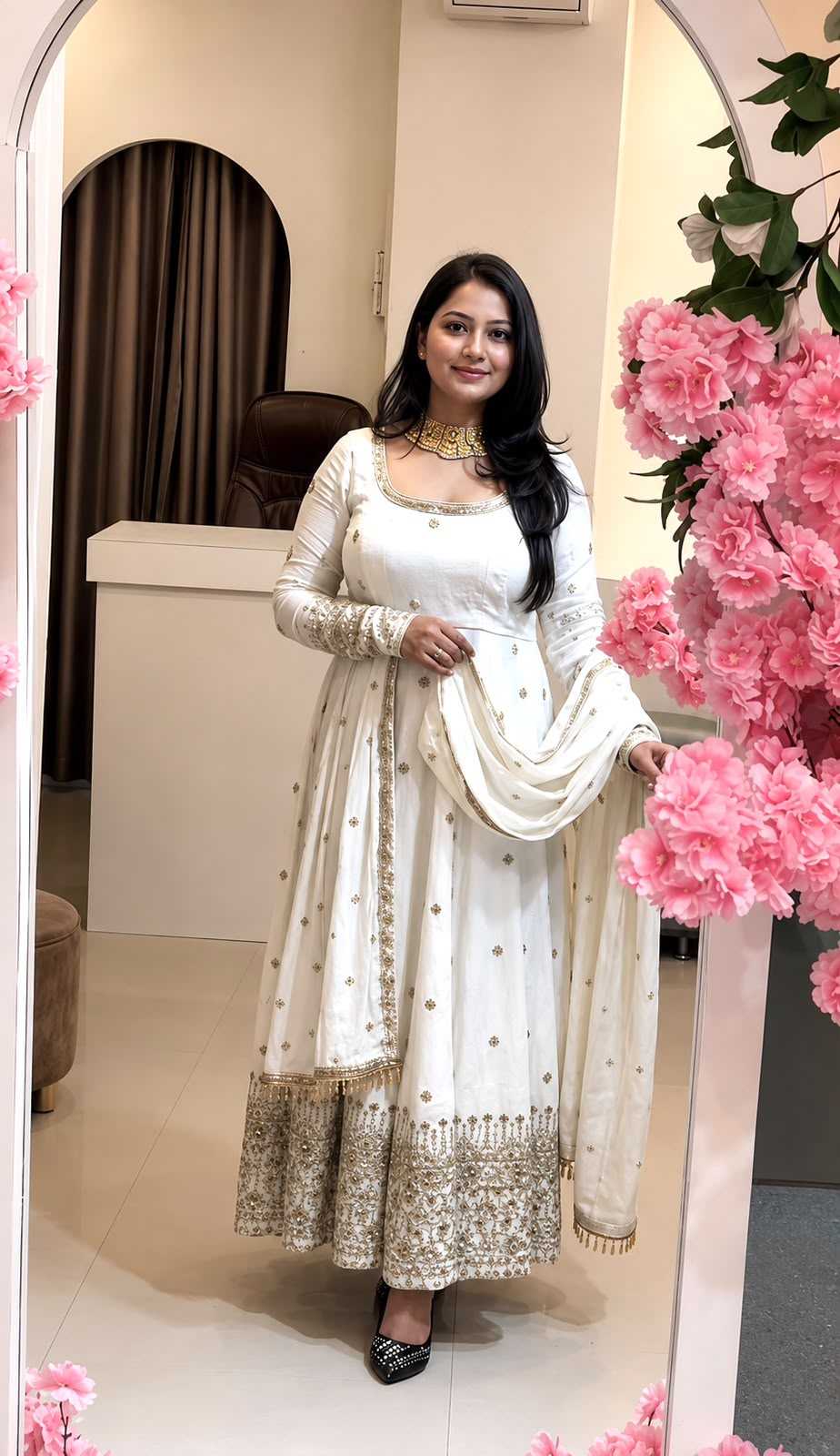Crush Silk Embroidery Gown