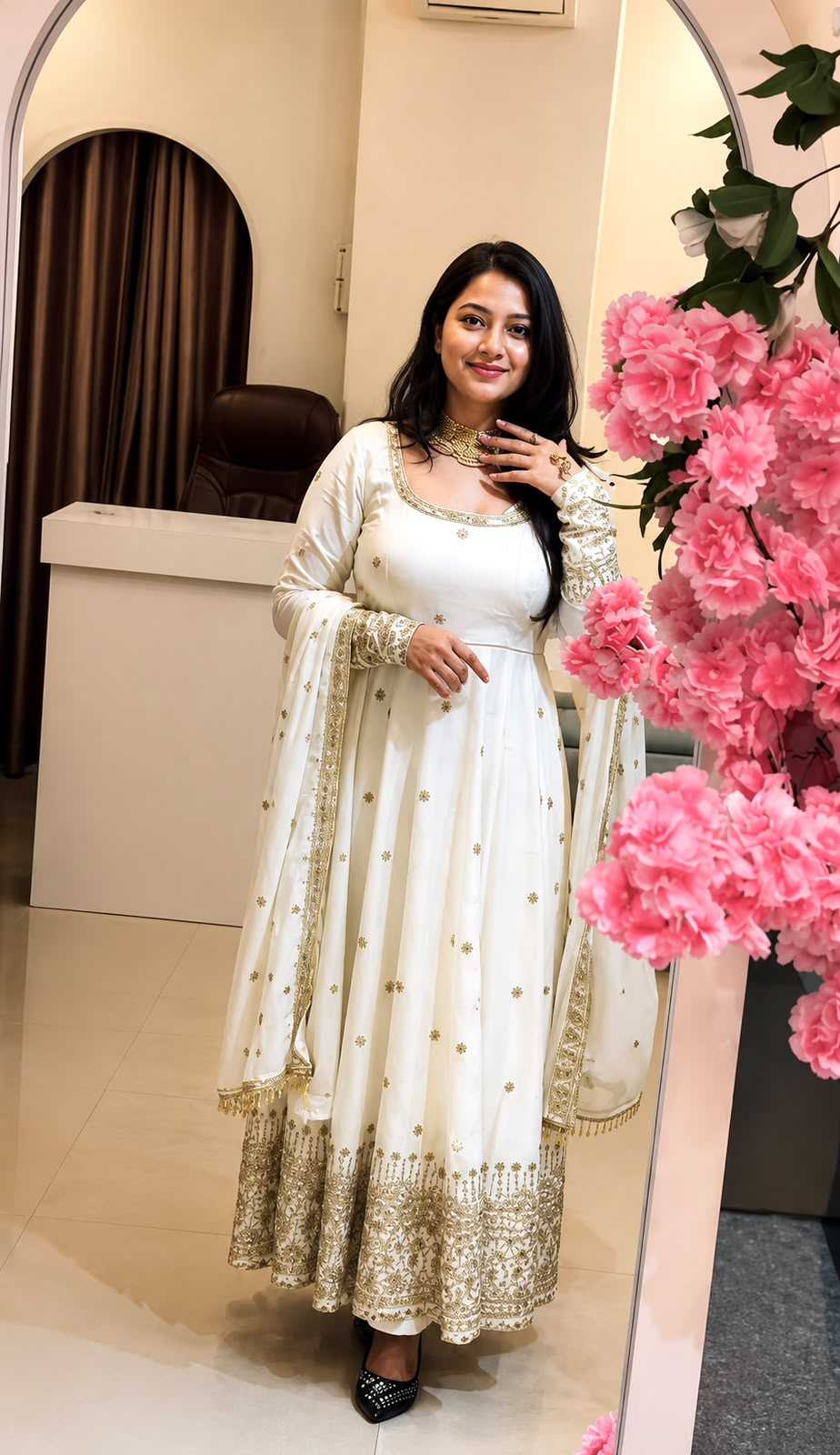 Crush Silk Embroidery Gown