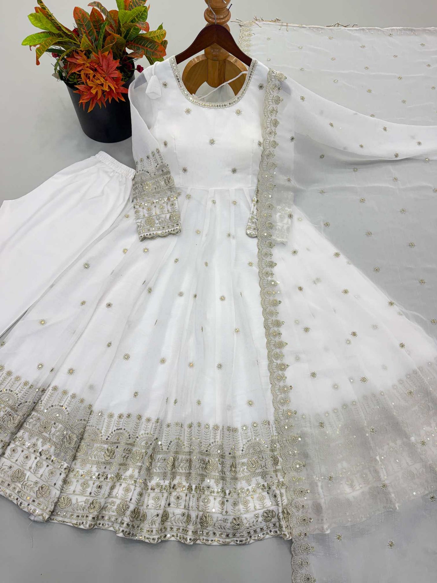 Crush Silk Embroidery Gown