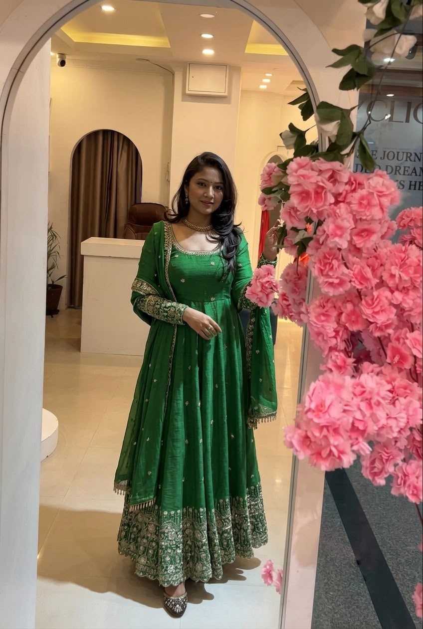 Crush Silk Embroidery Gown