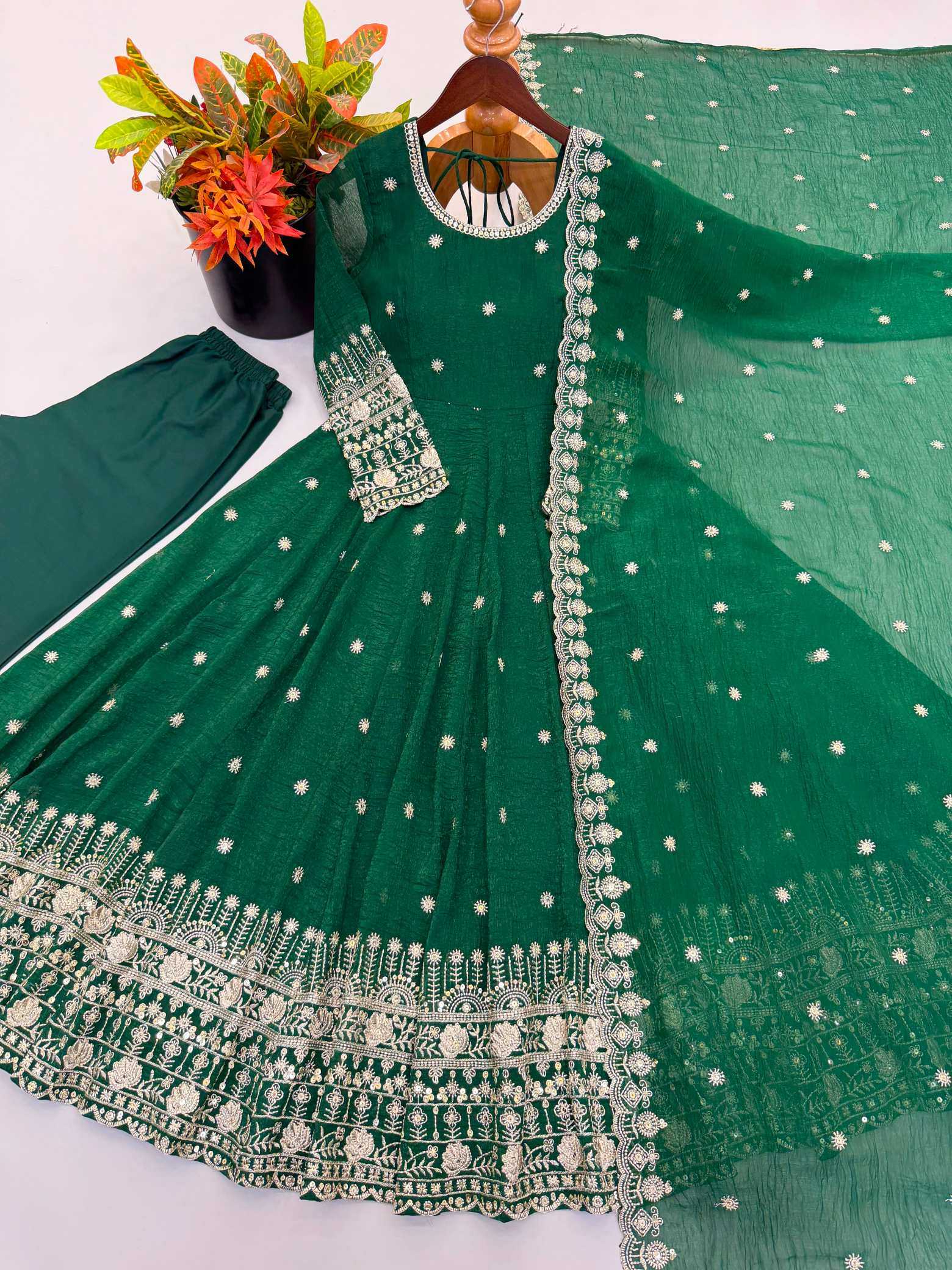 Crush Silk Embroidery Gown