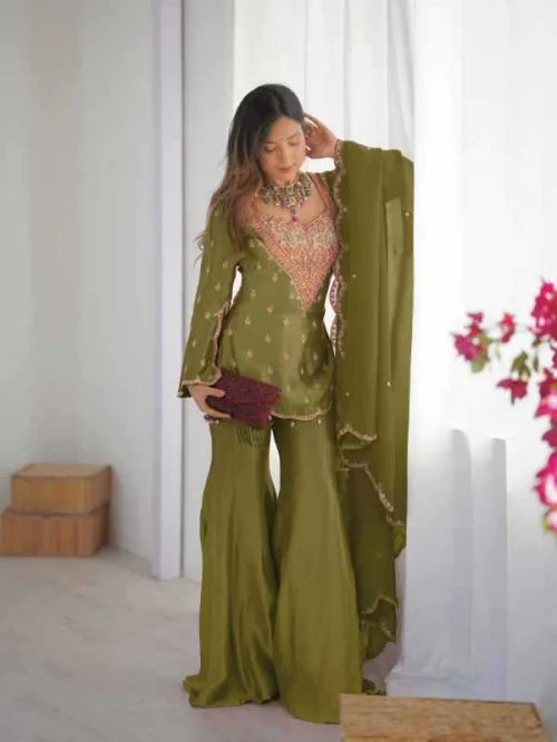 Cotton Embroidery Suit in Hot Pink