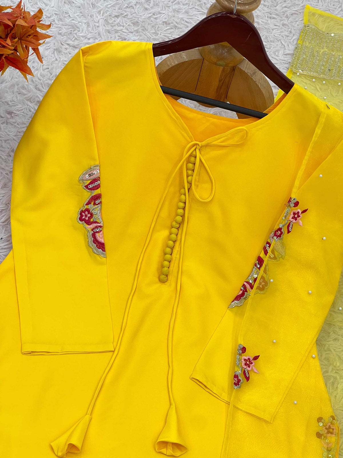 Cotton Embroidery Suit in Yellow