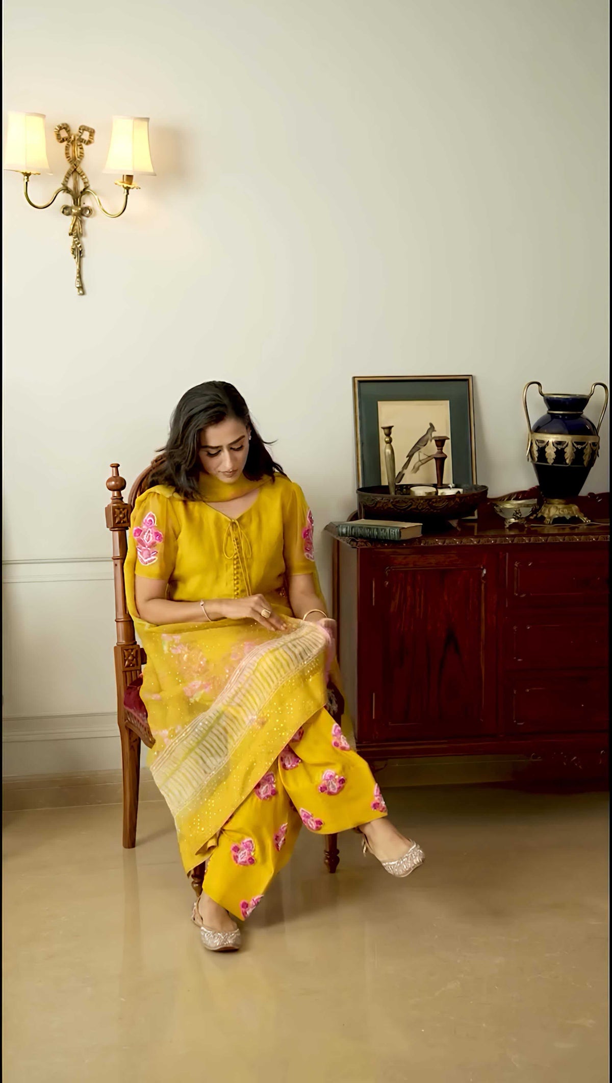 Cotton Embroidery Suit in Yellow