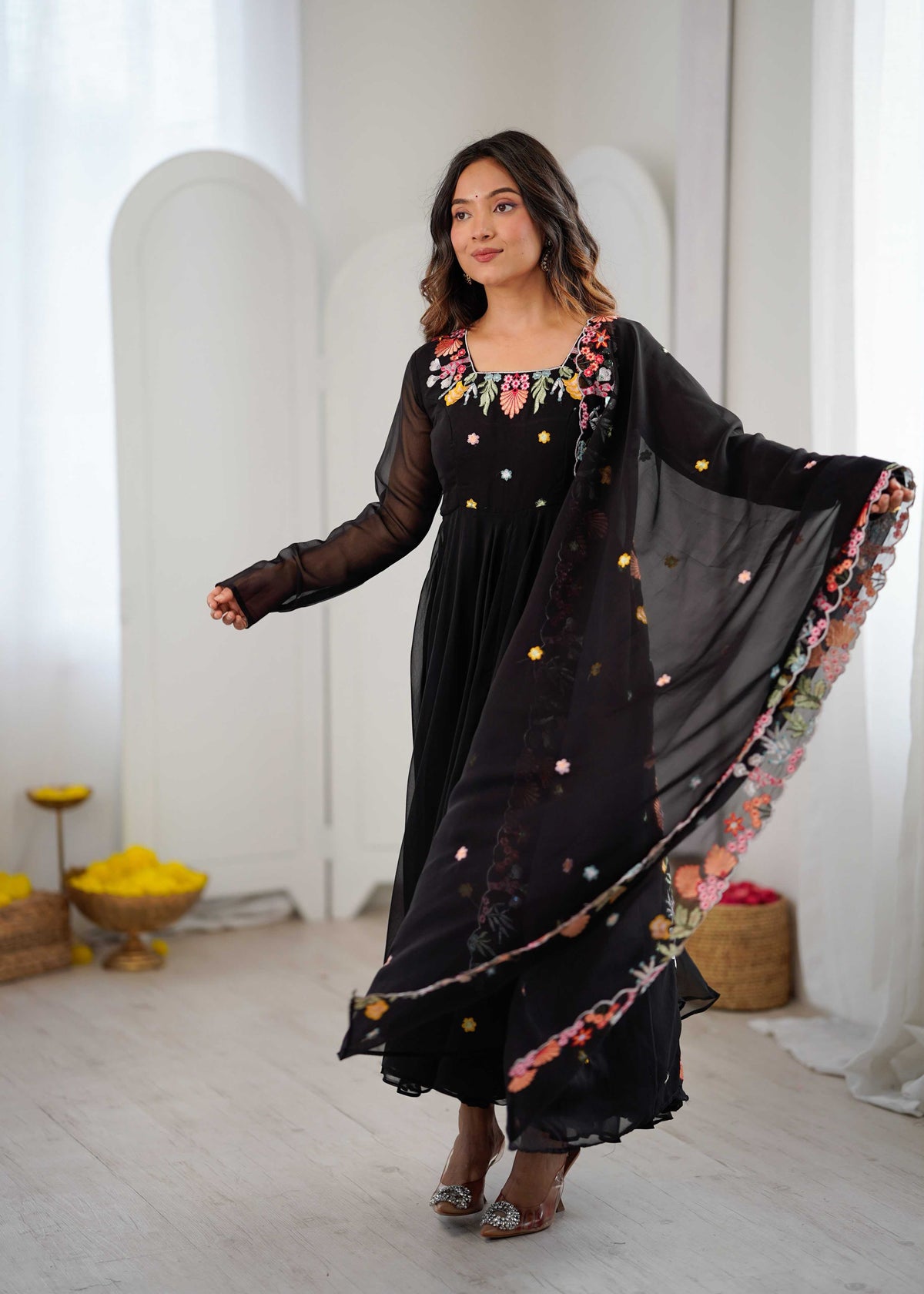 Faux Georgette Embroidery Gown