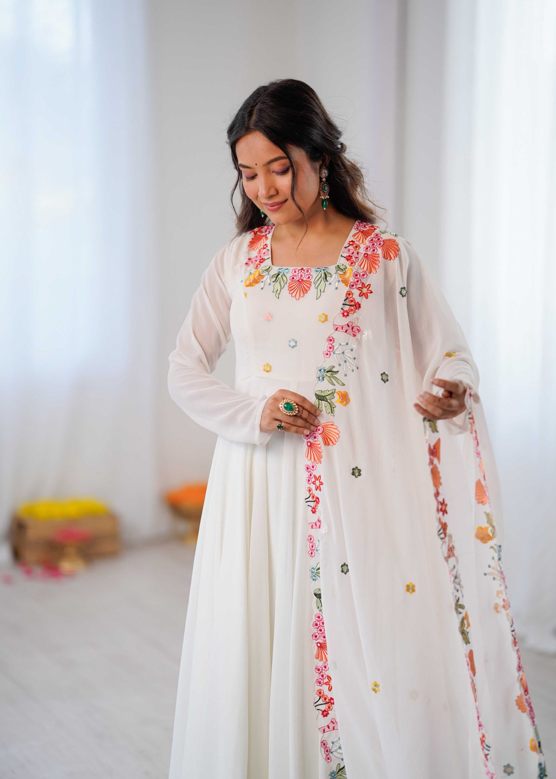 Faux Georgette Embroidery Gown