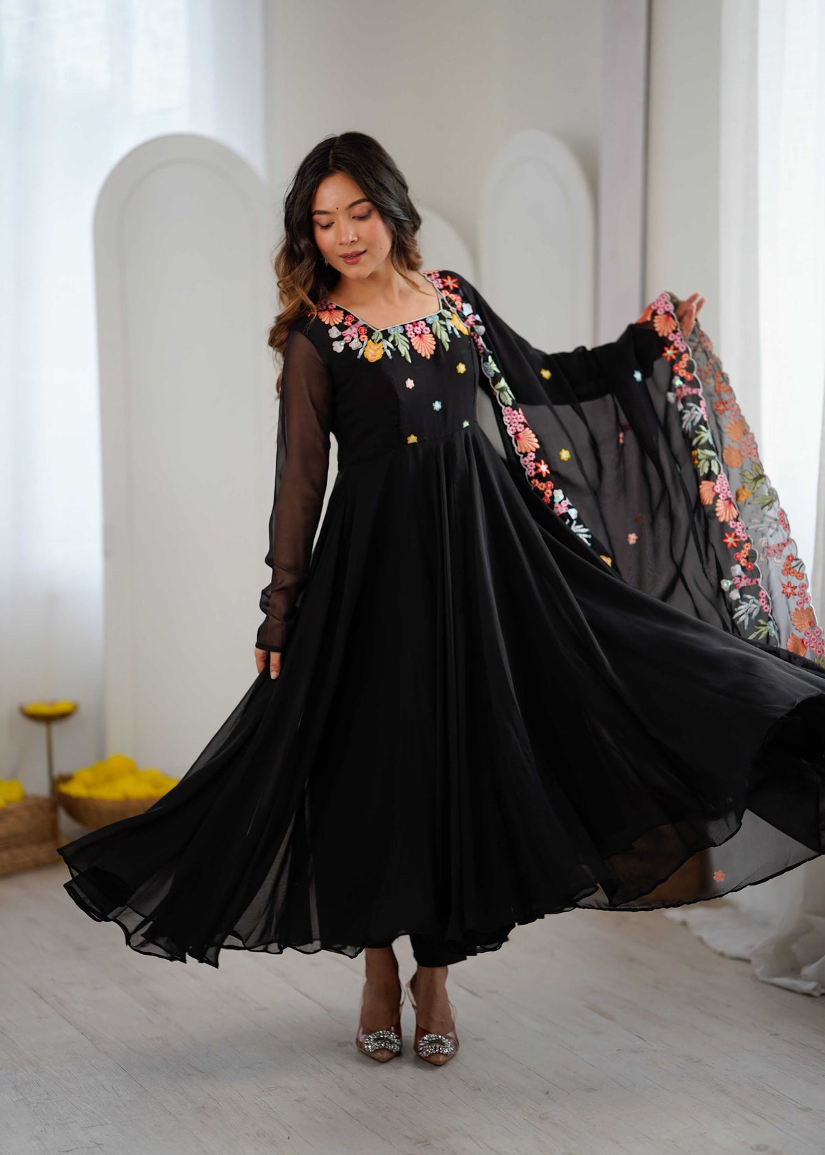 Faux Georgette Embroidery Gown