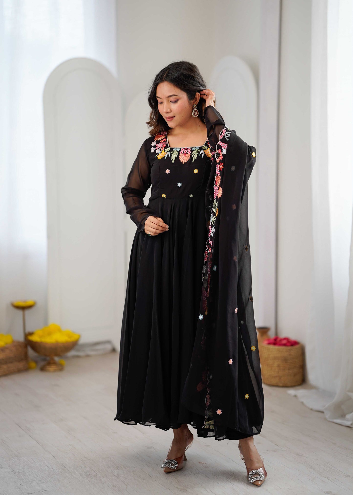 Faux Georgette Embroidery Gown