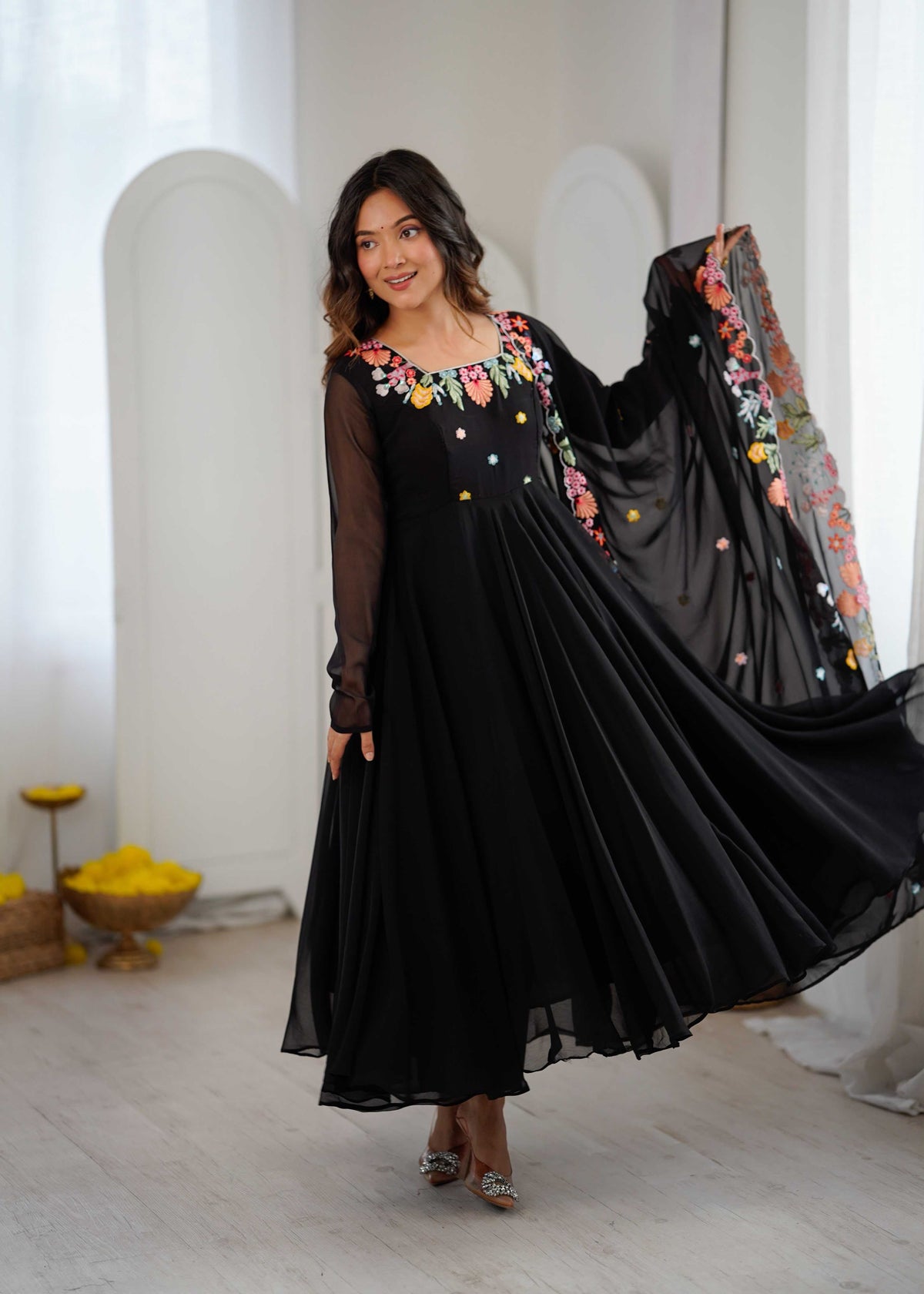 Faux Georgette Embroidery Gown