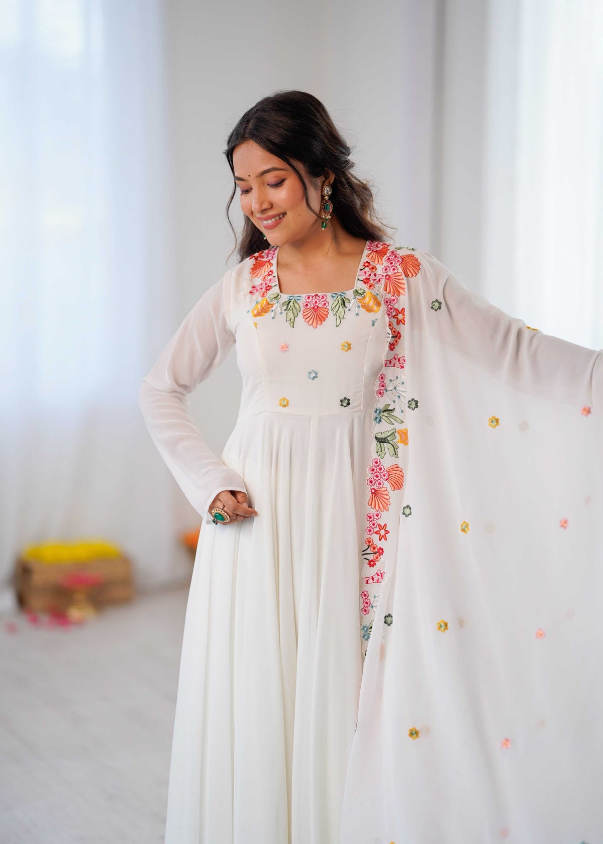 Faux Georgette Embroidery Gown