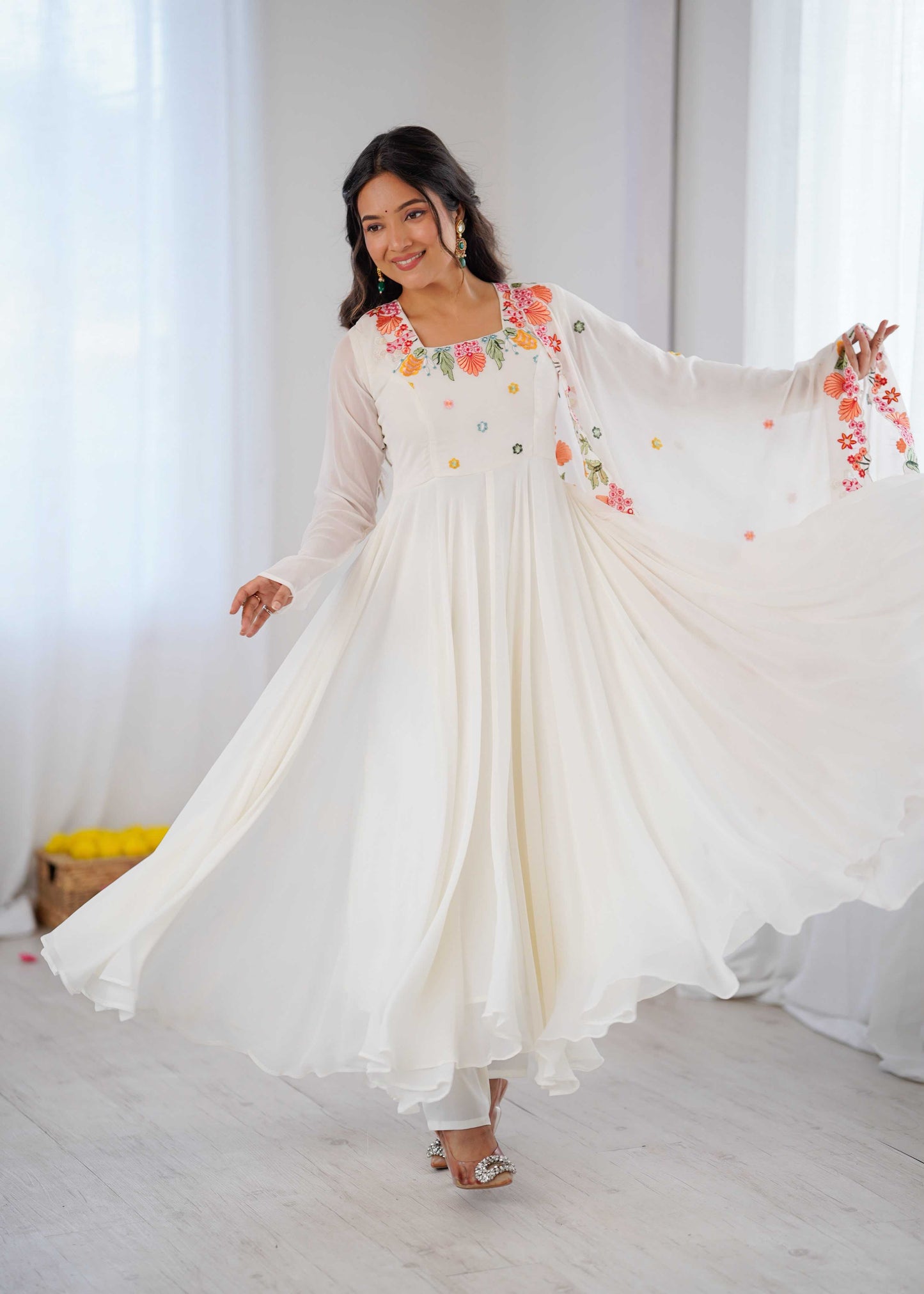 Faux Georgette Embroidery Gown