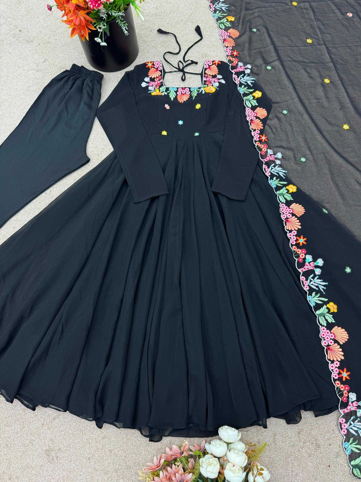 Faux Georgette Embroidery Gown