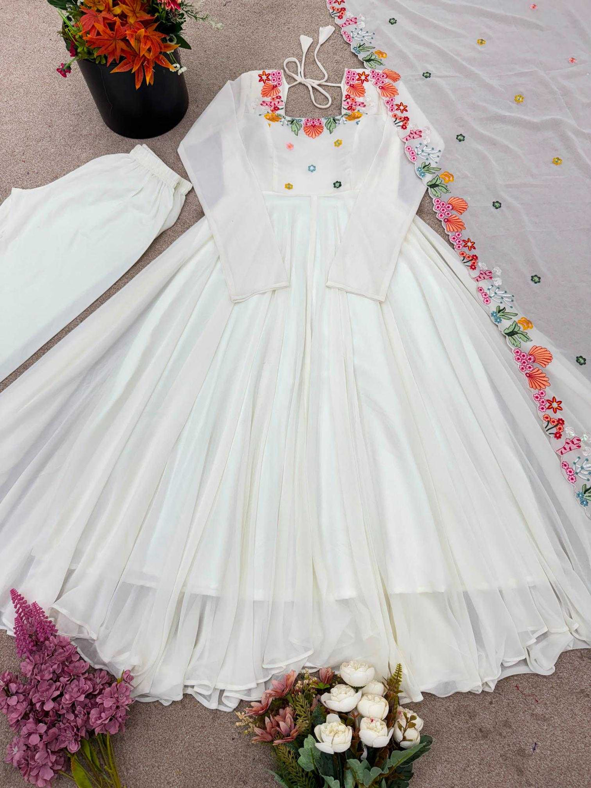 Faux Georgette Embroidery Gown