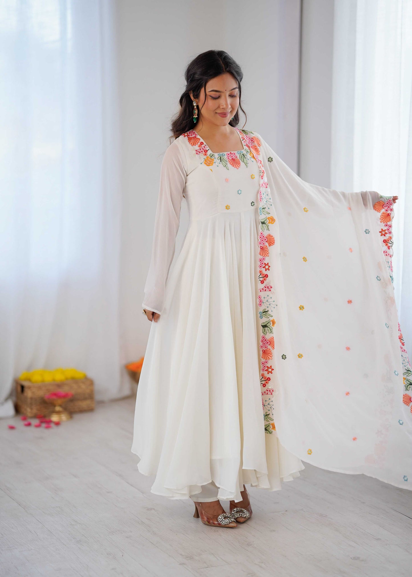 Faux Georgette Embroidery Gown