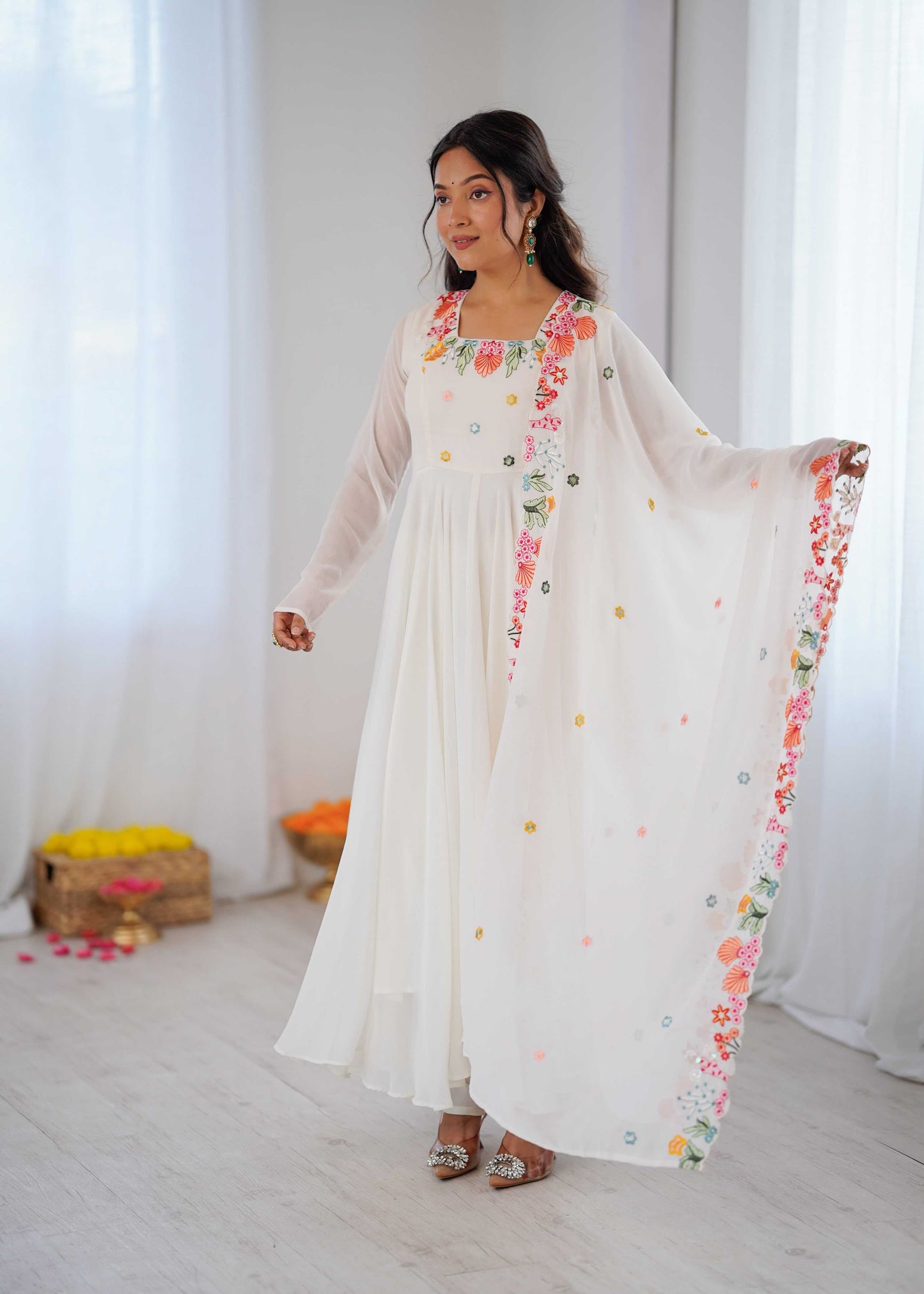 Faux Georgette Embroidery Gown